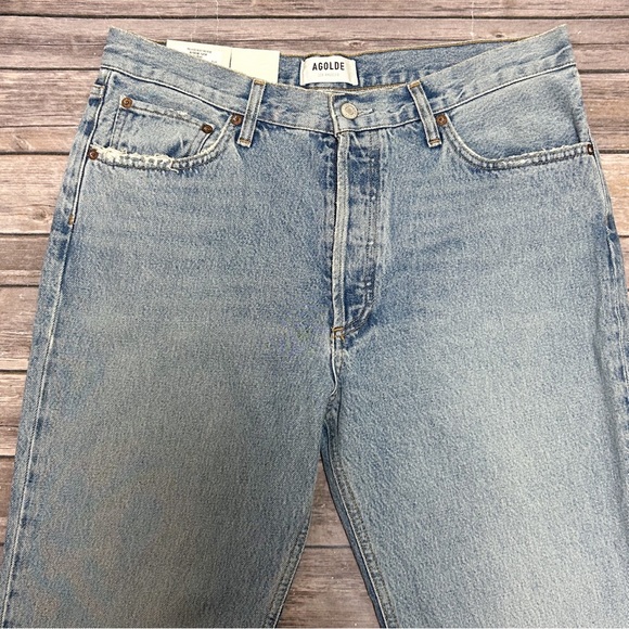 Agolde Curio Light Wash Mid Rise Relaxed Boot Cut Off Distressed Jeans 30 NWT - Picture 3 of 13